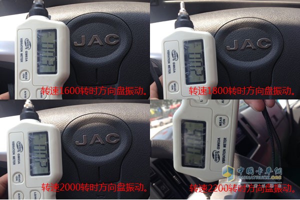 發(fā)動(dòng)機(jī)轉(zhuǎn)速為1600r/min、1800r/min、2000r/min及2400r/min時(shí)振動(dòng)情況
