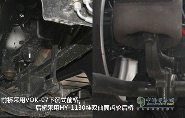 前橋采用VOK-07下沉式前橋 后橋采用HY-1130準(zhǔn)雙曲面齒輪后橋