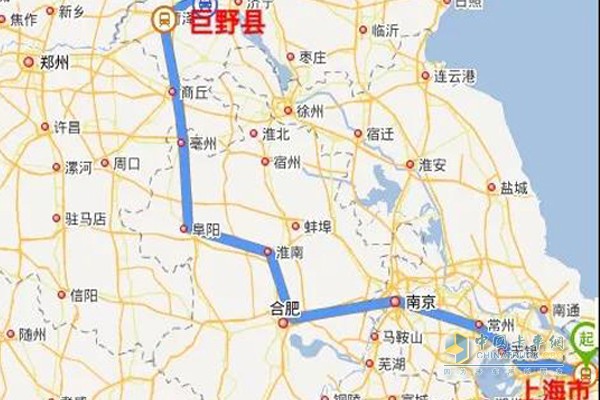 中國重汽“年，豪沃、豪瀚送您回家過”活動上海-巨野路線圖