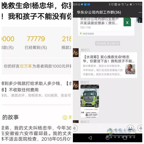 福田戴姆勒華東分公司看到楊忠華的救助信息，及時(shí)伸出了援手