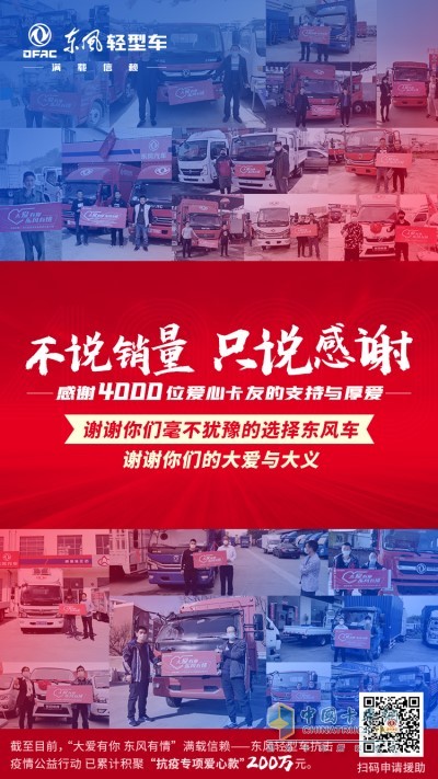 超4000位卡友參與愛(ài)心義捐，與東風(fēng)輕型車一道馳援抗疫