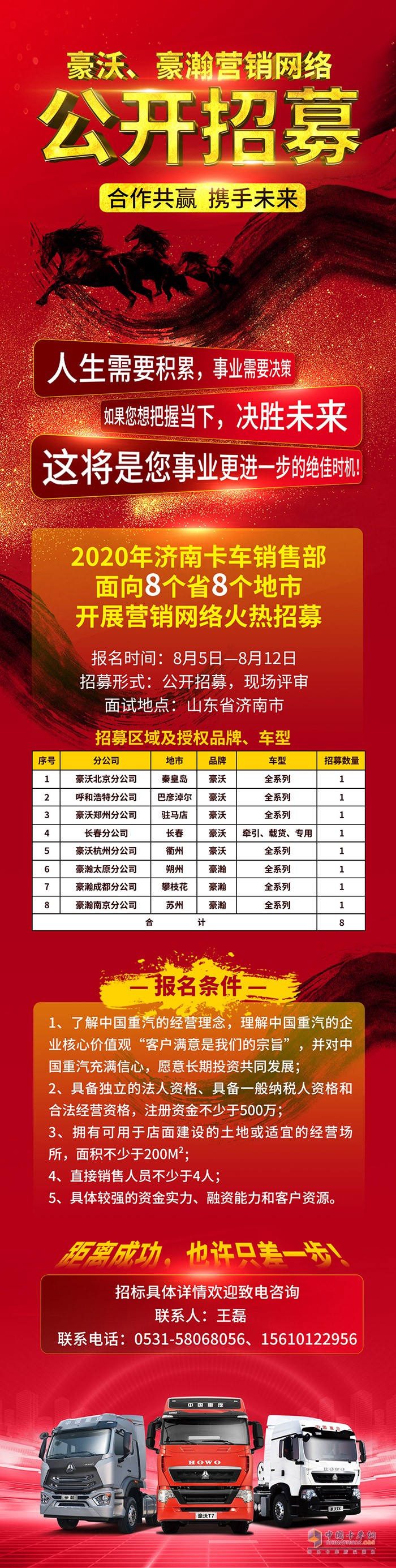 “錢”程無量 機(jī)會難得！中國重汽8省8地豪沃、豪瀚公開招募營銷網(wǎng)絡(luò)