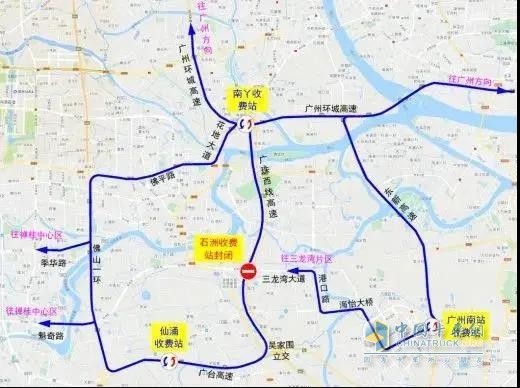 禪桂中心區(qū)、三龍灣片區(qū)往返廣州市區(qū)的車輛繞行路徑