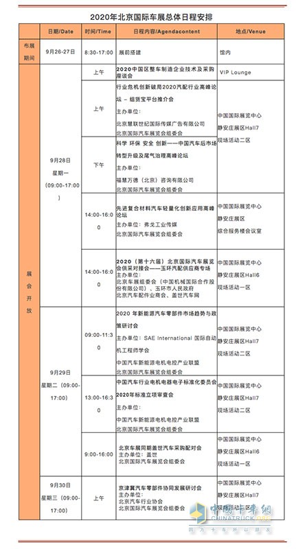 2020年北京國際車展總體日程安排