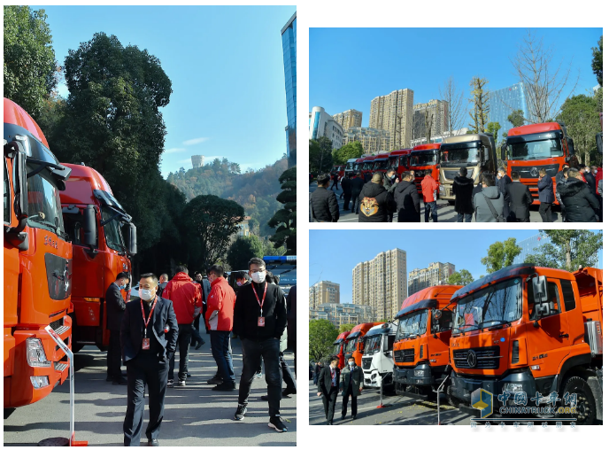 會場外共展出22款東風商用車年型車