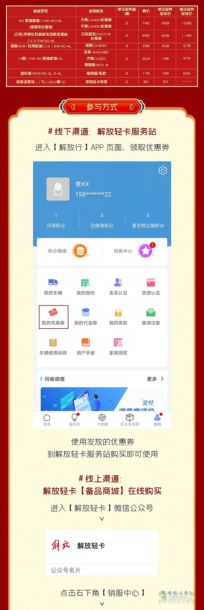 解放輕卡-備品商城牛年大放價(jià) 油品尿素“85 折”