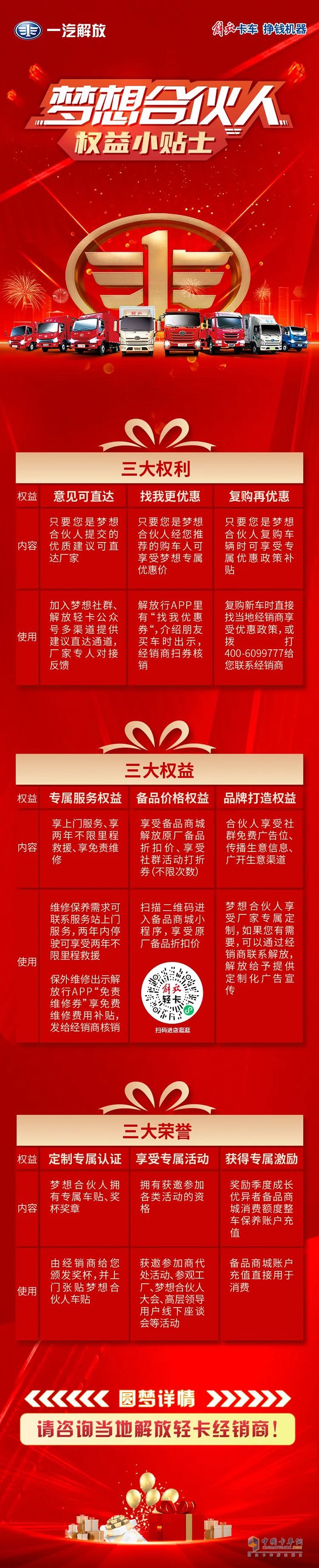 　　解放輕卡：夢想合伙人，權(quán)益小貼士!