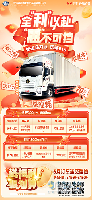全“利”以赴，“惠”不可擋，6月訂JK6 4X2快遞版送交強險