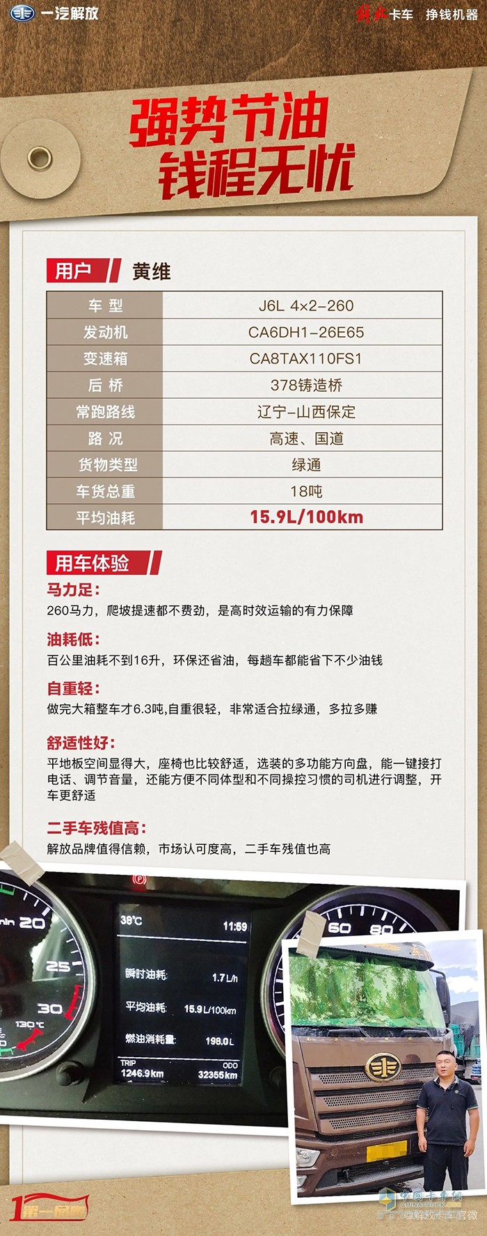 百公里油耗15.9L！黃師傅為解放J6L精英版的節(jié)油能力點(diǎn)贊！