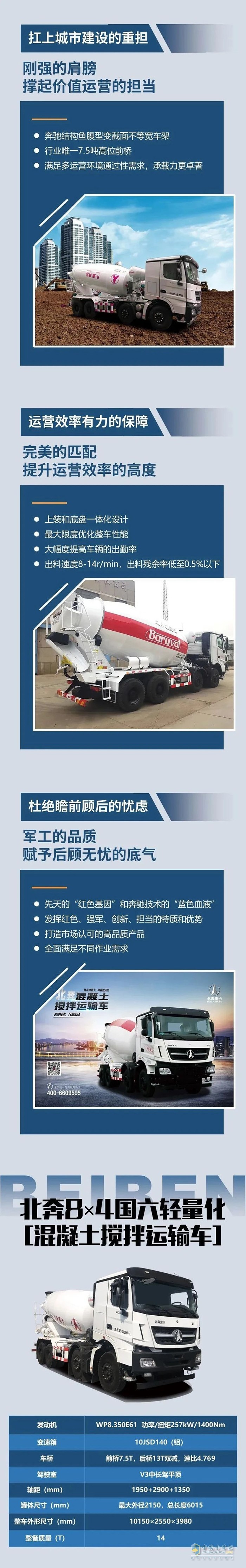 北奔8×4混凝土攪拌運(yùn)輸車：我“拌”事您放心！