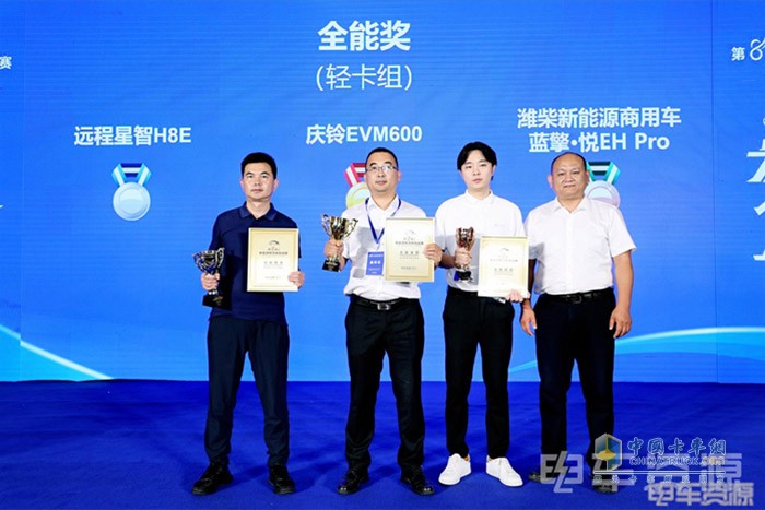 慶鈴EVM600純電動輕卡，一舉奪獲輕型貨廂組（輕卡組）全能金獎、最佳節(jié)能能力獎、最佳續(xù)航能力獎、最佳動力性能獎、最佳制動性能獎五項大獎。