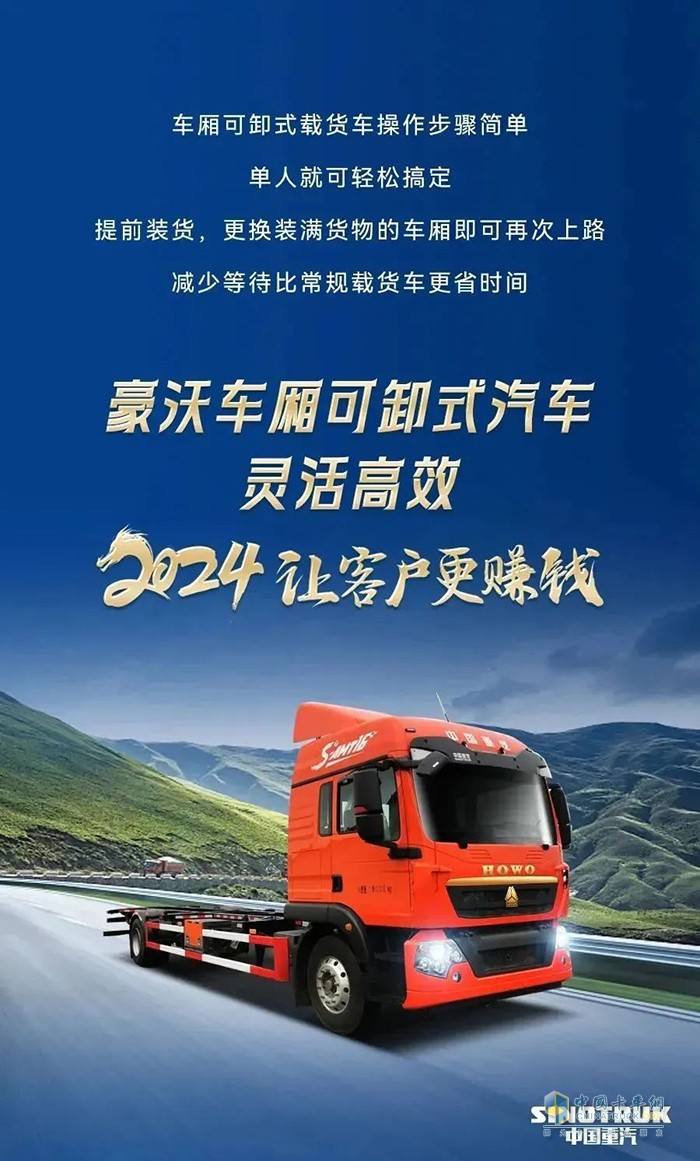 中國重汽豪沃車廂可卸式載貨車助力高效運營！