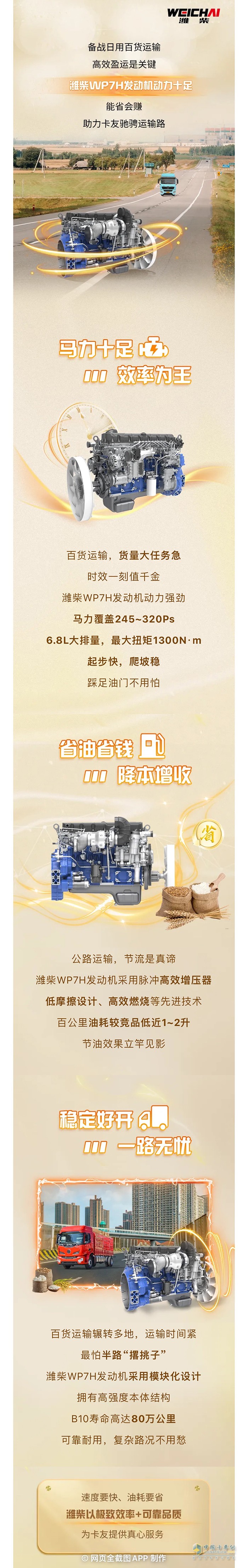 高效省油，載富未來(lái)！濰柴WP7H暢跑百貨運(yùn)輸路 