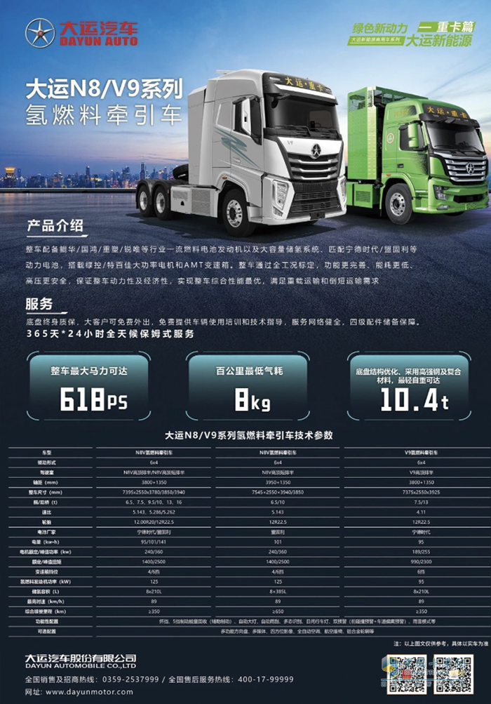 大運(yùn)N8/V9系列氫燃料牽引車(chē)詳解