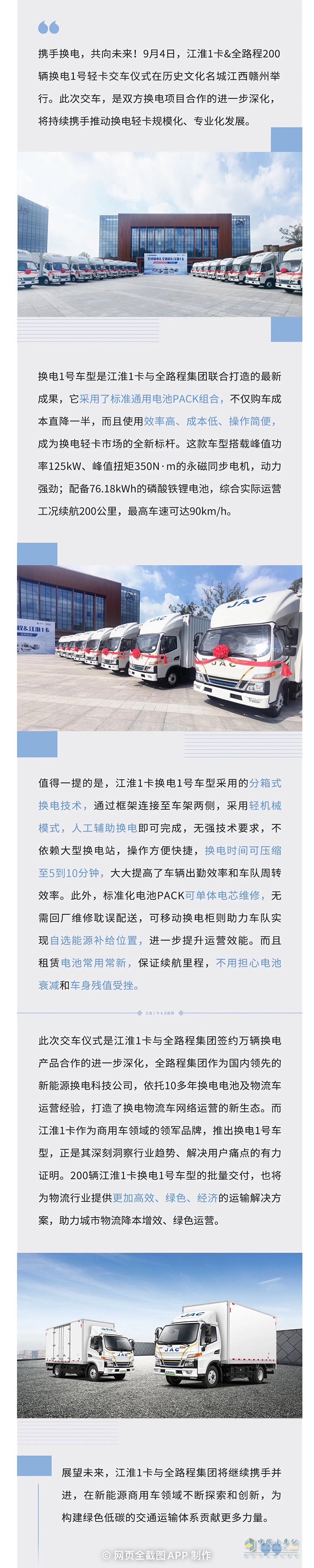 攜手換電新時(shí)代 江淮1卡&全路程200輛換電1號(hào)交車(chē)！