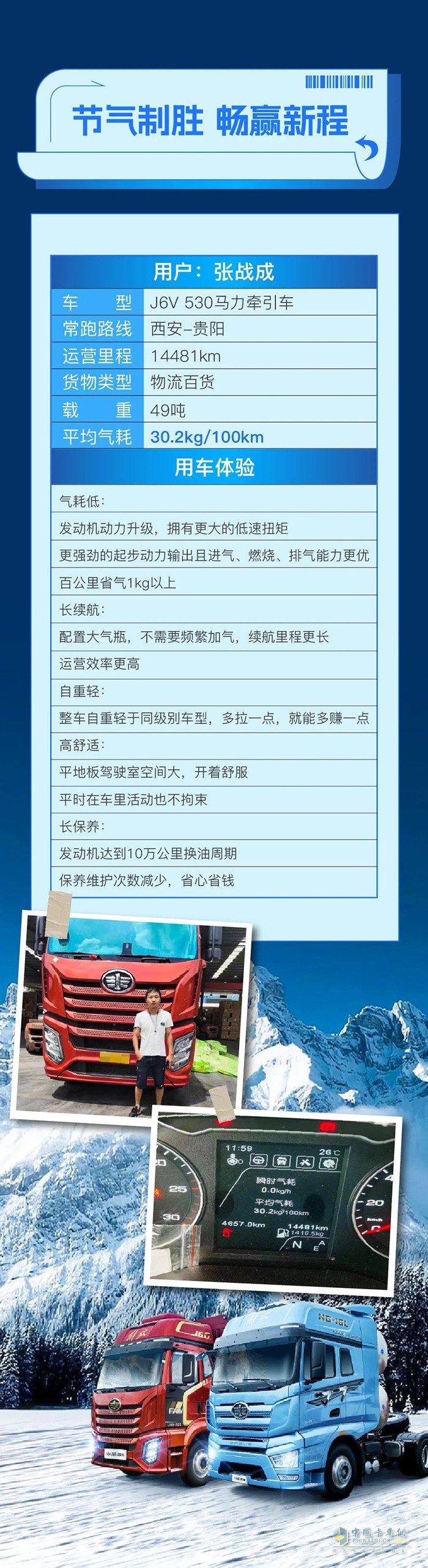 百公里氣耗30.2kg！張師傅駕J6V 530馬力牽引車告別運(yùn)輸“高成本”！