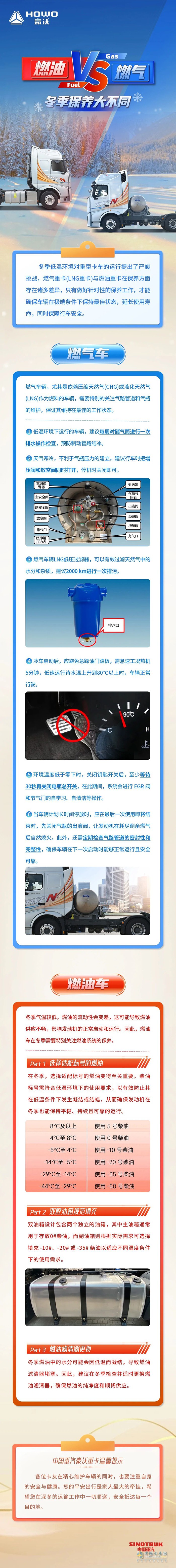 中國重汽豪沃重卡:燃油VS燃氣，冬季保養(yǎng)大不同