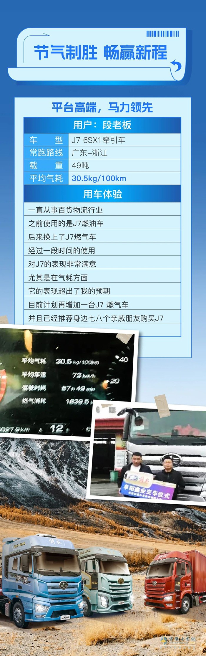 百公里氣耗30.5kg！解放J7高效低耗，助段師傅運途更順暢！
