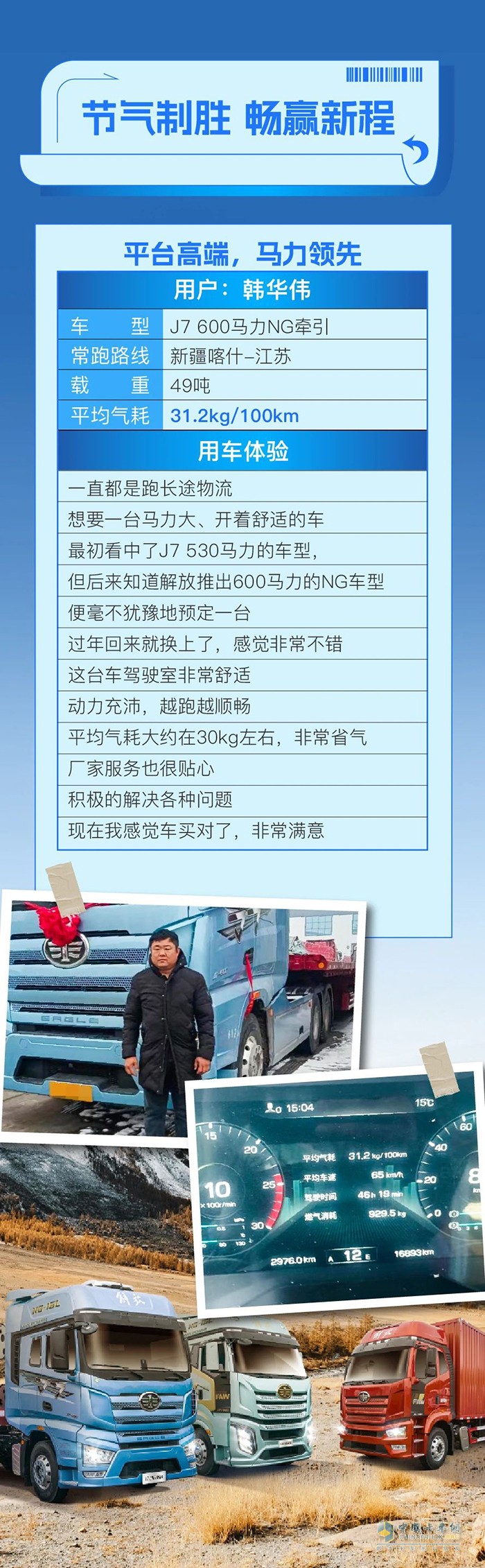 百公里氣耗31.2kg！解放J7以越級(jí)品質(zhì)，贏得韓師傅贊不絕口！