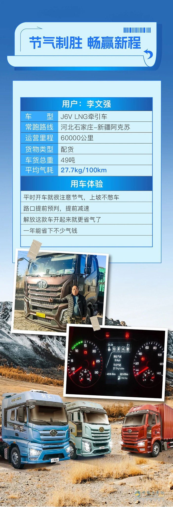 百公里氣耗27.7kg！解放J6V燃氣牽引省到李師傅嘆服！