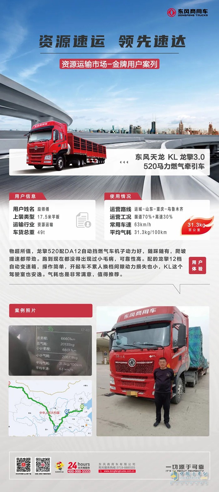 段師傅：31.3kg氣耗征服萬里路，龍擎520動(dòng)力隨叫隨到！