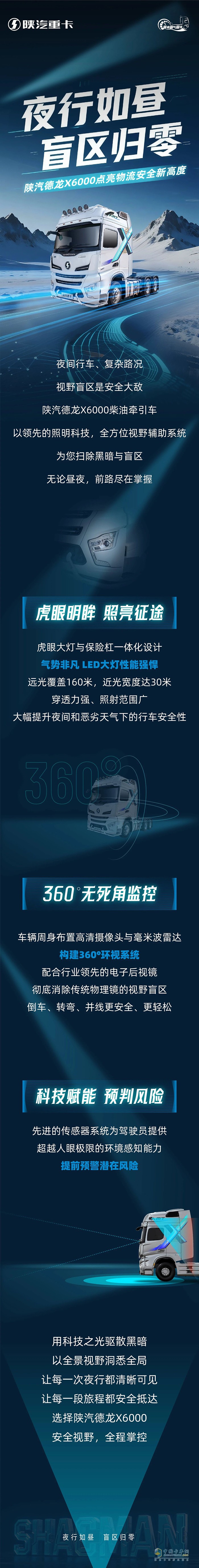 夜行如晝，盲區(qū)歸零！陜汽德龍X6000點亮物流安全新高度！
