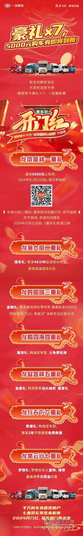 解放輕卡7重豪禮大放送，5000元購(gòu)車券即將到賬！