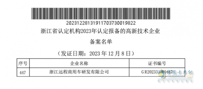 引領(lǐng)商用車行業(yè)變革 遠(yuǎn)程商用車順利通過高新技術(shù)企業(yè)認(rèn)定